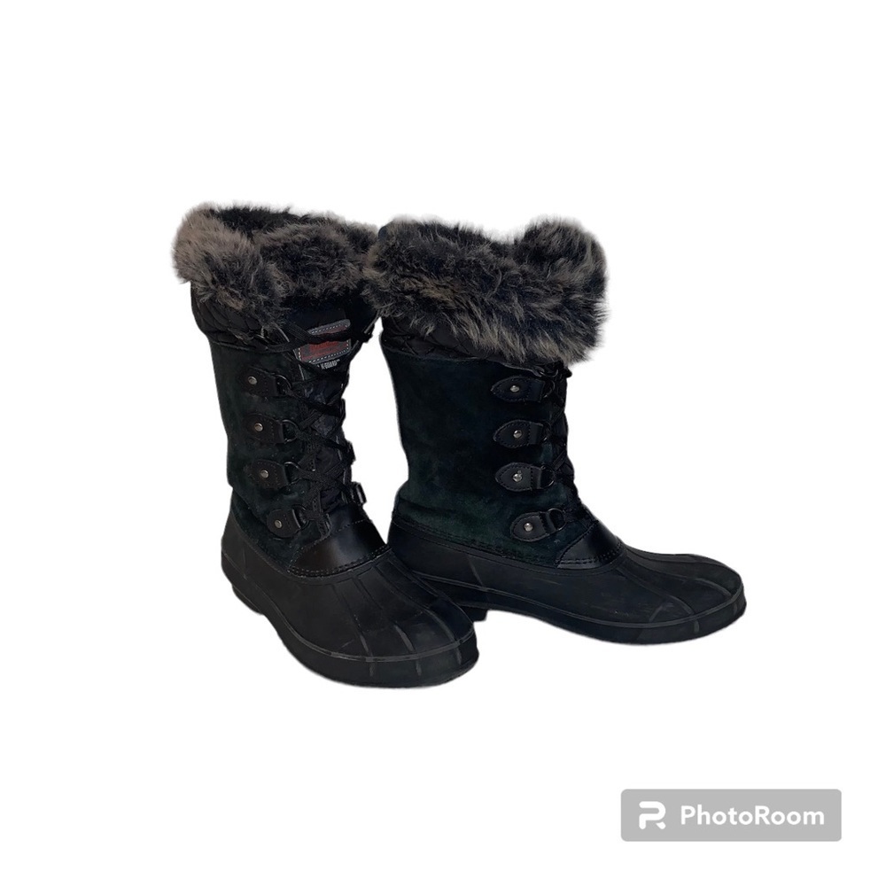 Khombu black lace up winter boots faux fur lined size 10